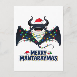 Manta Ray Santa Hat Christmas Lights Merry Mantara Holiday Postcard
