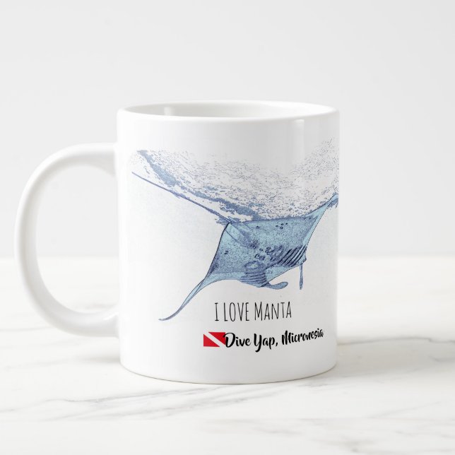 Manta ray silhouette frosted glass coffee mug (Left)