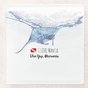 Manta ray silhouette glass coaster