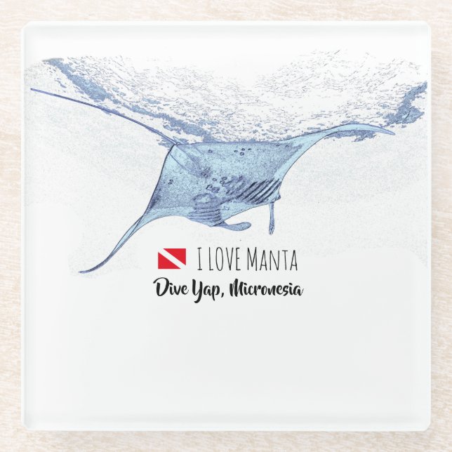 Manta ray silhouette glass coaster (Front)