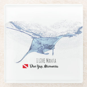 Manta ray silhouette glass coaster
