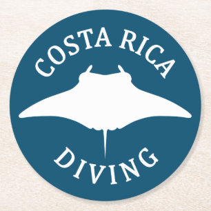 Manta Ray Silhouette - Scuba Diving in Costa Rica Round Paper Coaster