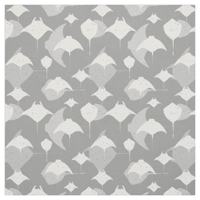 Manta Ray Stingray Grey White Pattern Fabric (Swatch)