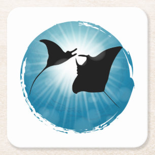 Manta Ray Underwater Aquatic Life Square Paper Coaster
