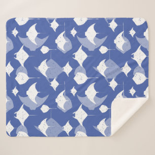 Manta Rays, Stingrays, Cool Blue White Sea Life Sherpa Blanket