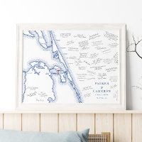 Manteo NC Map Elegant Wedding Guest Book Poster