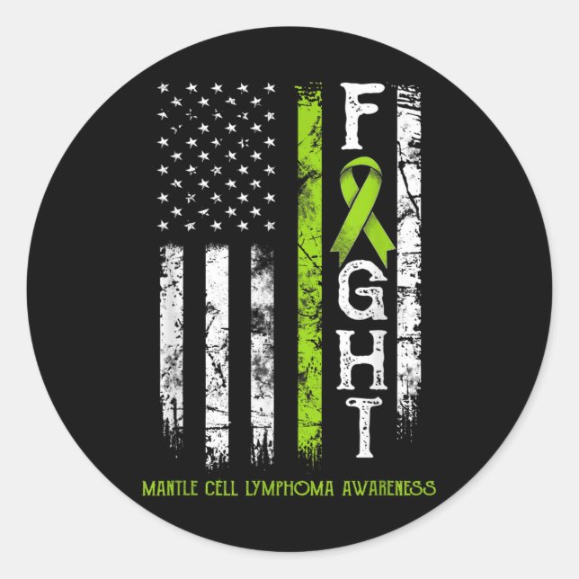 Mantle Cell Lymphoma Warrior Us Flag  Classic Round Sticker (Front)