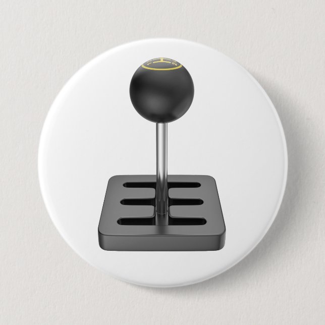 Manual gear stick 7.5 cm round badge (Front)