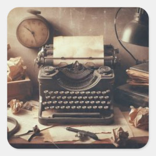 Manual Vintage Antique Typewriter Brown Sepia Square Sticker