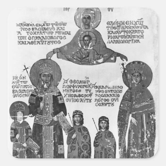 Manuel Palaeologus protected by Virgin Mary Square Sticker (Front)
