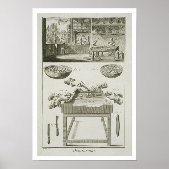 Manufacture of bottle corks, from the 'Encyclopedi Poster (Front)