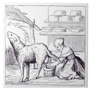 Manufacture of cheeses in Switzerland, after a woo Ceramic Tile