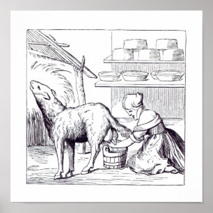 Manufacture of cheeses in Switzerland, after a woo Poster