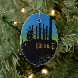 Manufacturing Factory at Sunset, Vintage Business Ceramic Tree Decoration