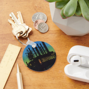 Manufacturing Factory at Sunset, Vintage Business Key Ring