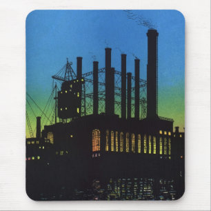 Manufacturing Factory at Sunset, Vintage Business Mouse Pad