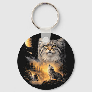 Manul cat howling to the moon vintage 90s funny key ring
