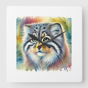 Manul in Light and Color 230924AREF146 - Watercolo Square Wall Clock