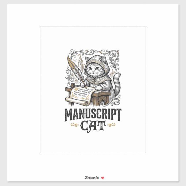 Manuscript Cat Cat Mediaeval Manuscript Vintage Ve (Sheet)