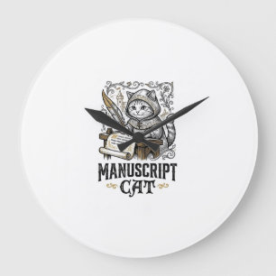 Manuscript Cat Cat Mediaeval Manuscript Vintage Ve Large Clock