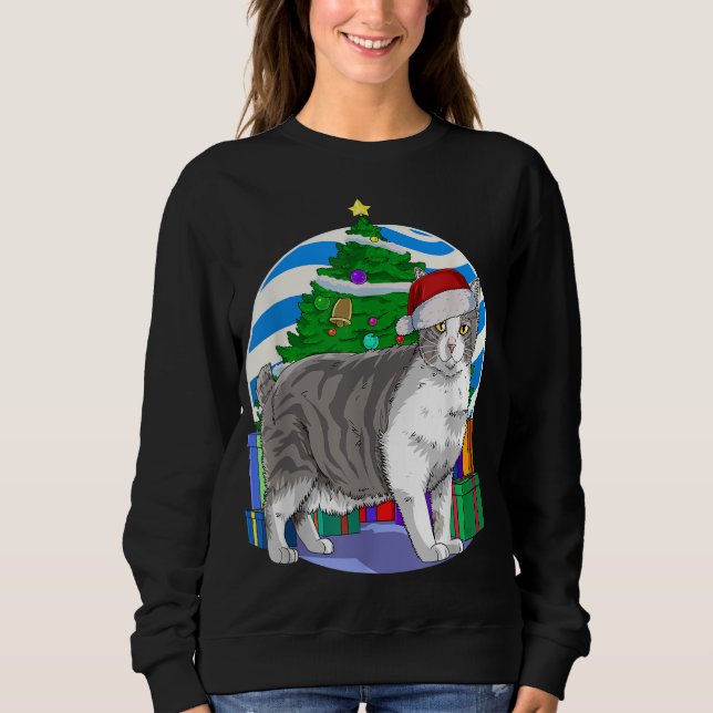 Manx Cat Cute Santa Christmas Tree Decor Sweatshirt (Front)