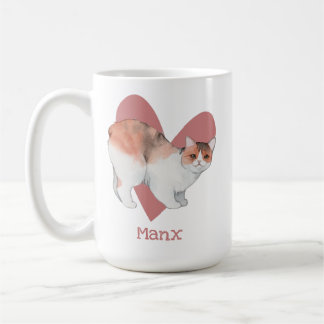 Manx Cat Watercolor Kitty Pink Heart Coffee Mug