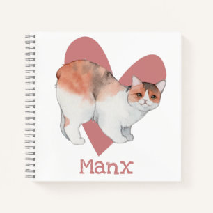 Manx Cat Watercolor Kitty Pink Heart Journal