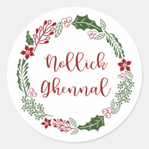 Manx Merry Christmas Wreath, Nollick Ghennal Classic Round Sticker