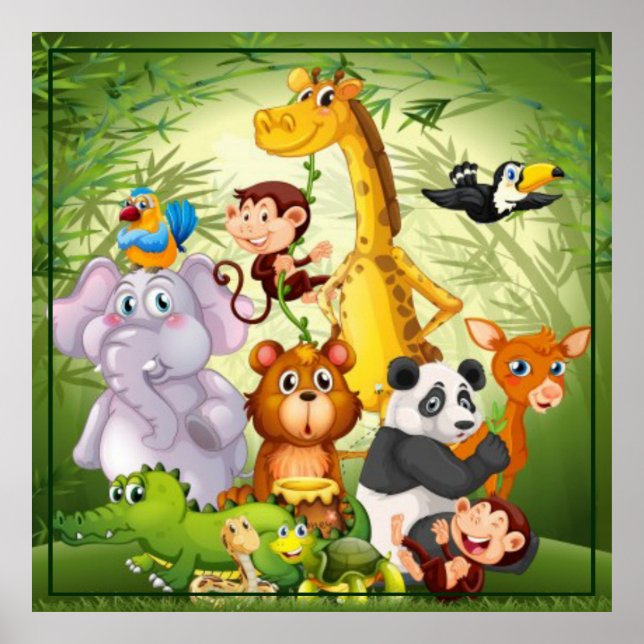Many Animals Cartoon Artwork Canvas Print (Front)