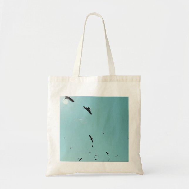 Many birds and a contrail tote bag (Front)