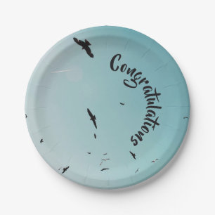 Many birds and a contrail & your Text Paper Plate