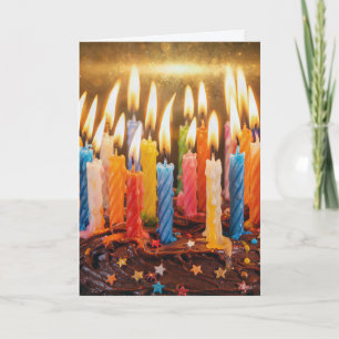 Many Birthday Candles on a Chocolate Cake Card