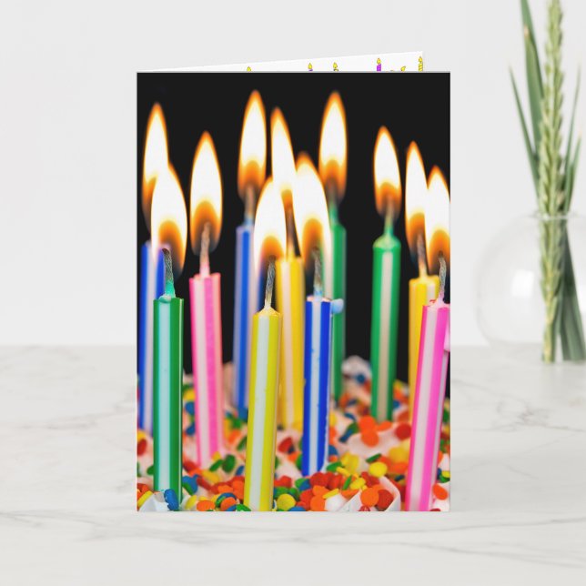 Many Birthday Candles on Cake Card (Front)