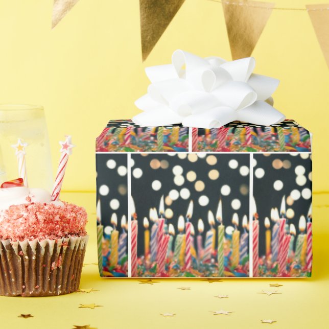 Many Birthday Candles On Cake Wrapping Paper (Birthday Party)