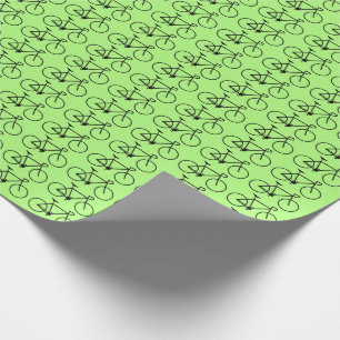 Many Black Bicycle Icons on a Green Background Wrapping Paper