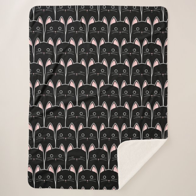 Many Black Cats Pattern Sherpa Blanket (Front)