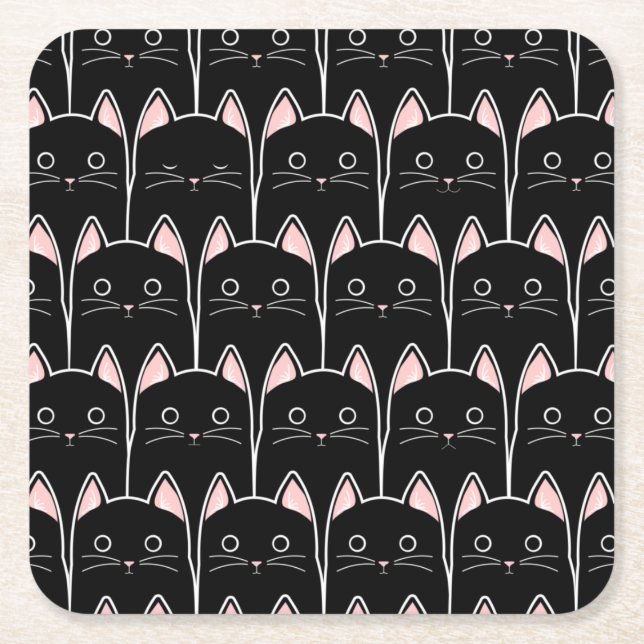 Many Black Cats Pattern Square Paper Coaster (Front)