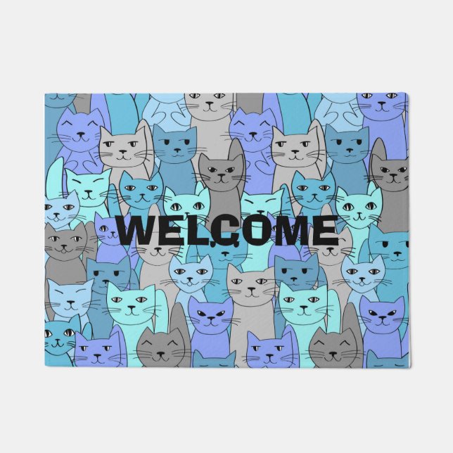 Many Blue Cats Design Doormat (Front)
