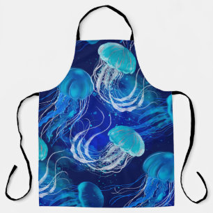 Many blue jellyfishes swimming underwater. Seamles Apron