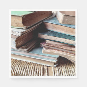 Many books on an old chair napkin