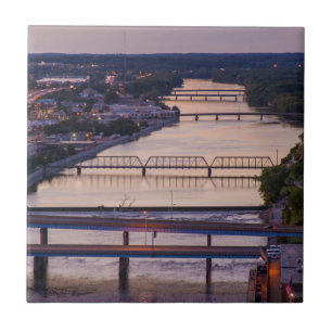 Many Bridges Span The Grand River, Sunset View Ceramic Tile