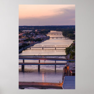 Many Bridges Span The Grand River, Sunset View Poster