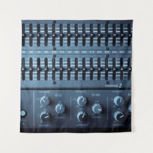 Many buttons on a sound mixer in a recording studi tapestry