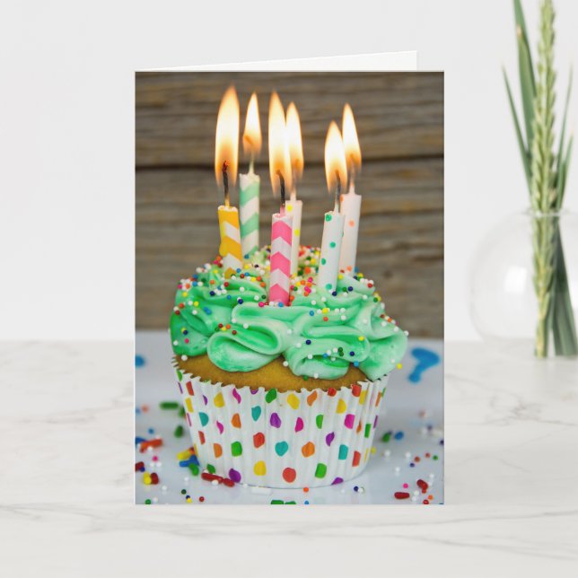 many candles on birthday cupcake card (Front)