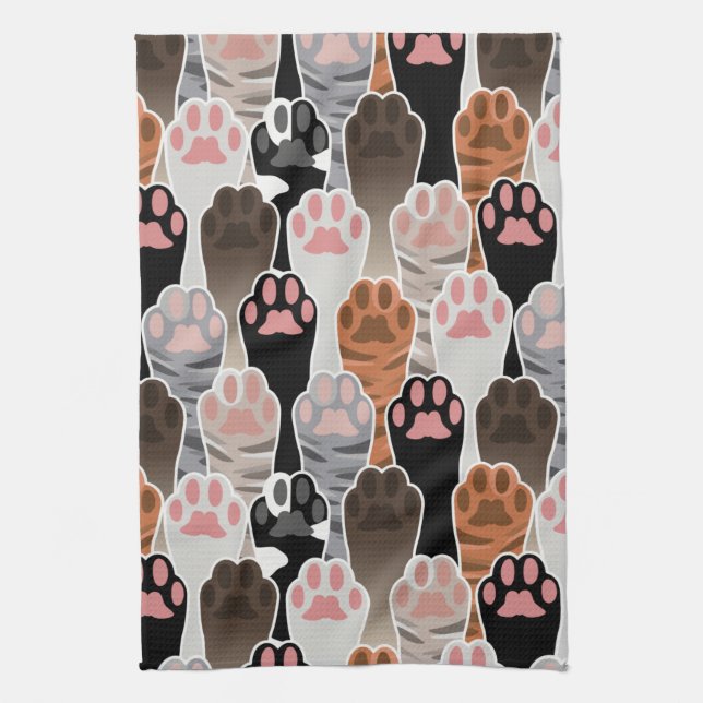Many Cat Paws Pattern Tea Towel (Vertical)