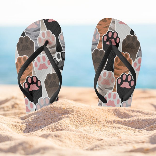 Many Cat Paws Pattern Thongs (Cat Paws Patterned Flip Flops)
