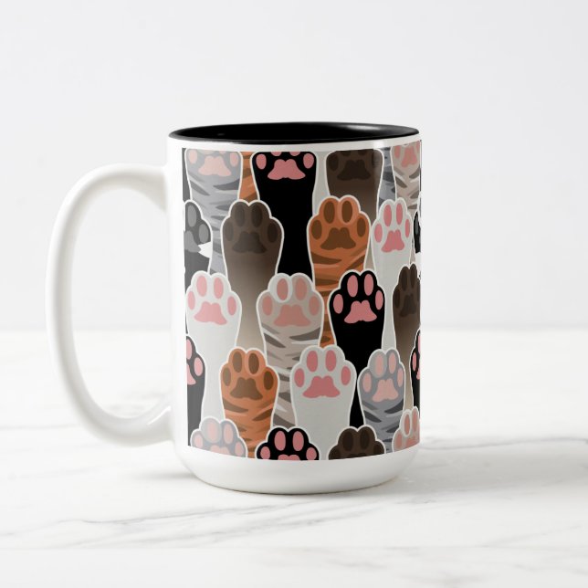 Many Cat Paws Pattern Two-Tone Coffee Mug (Left)