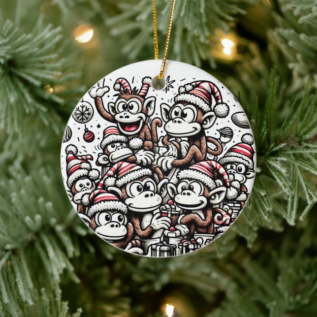 Many Christmas Monkeys Ceramic Ornament (Tree)
