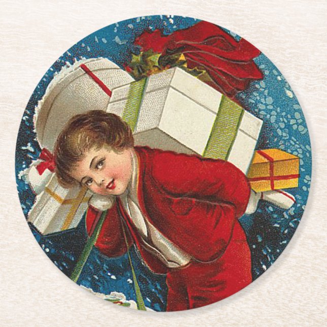 Many Christmas Packages Round Paper Coaster (Front)