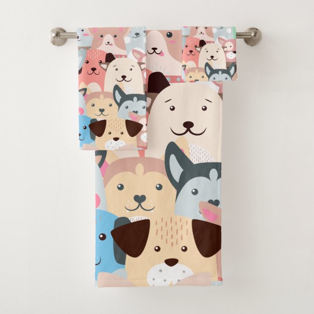 Many Colourful Dogs Design Bath Towel Set (Insitu)